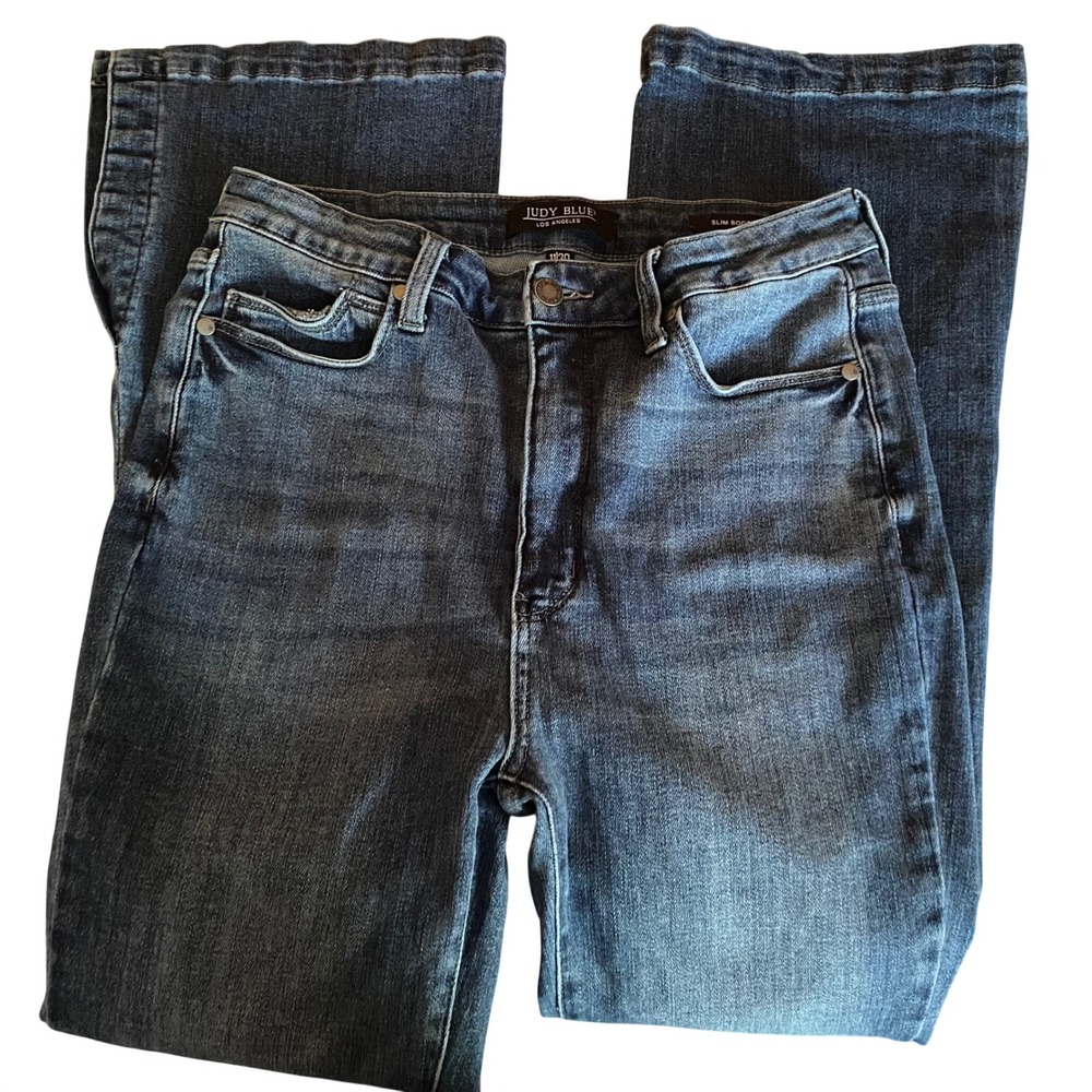 Judy Blue Slim Bootcut Jeans Dark Wash High Rise Side Slit JB88476 Size 11/30